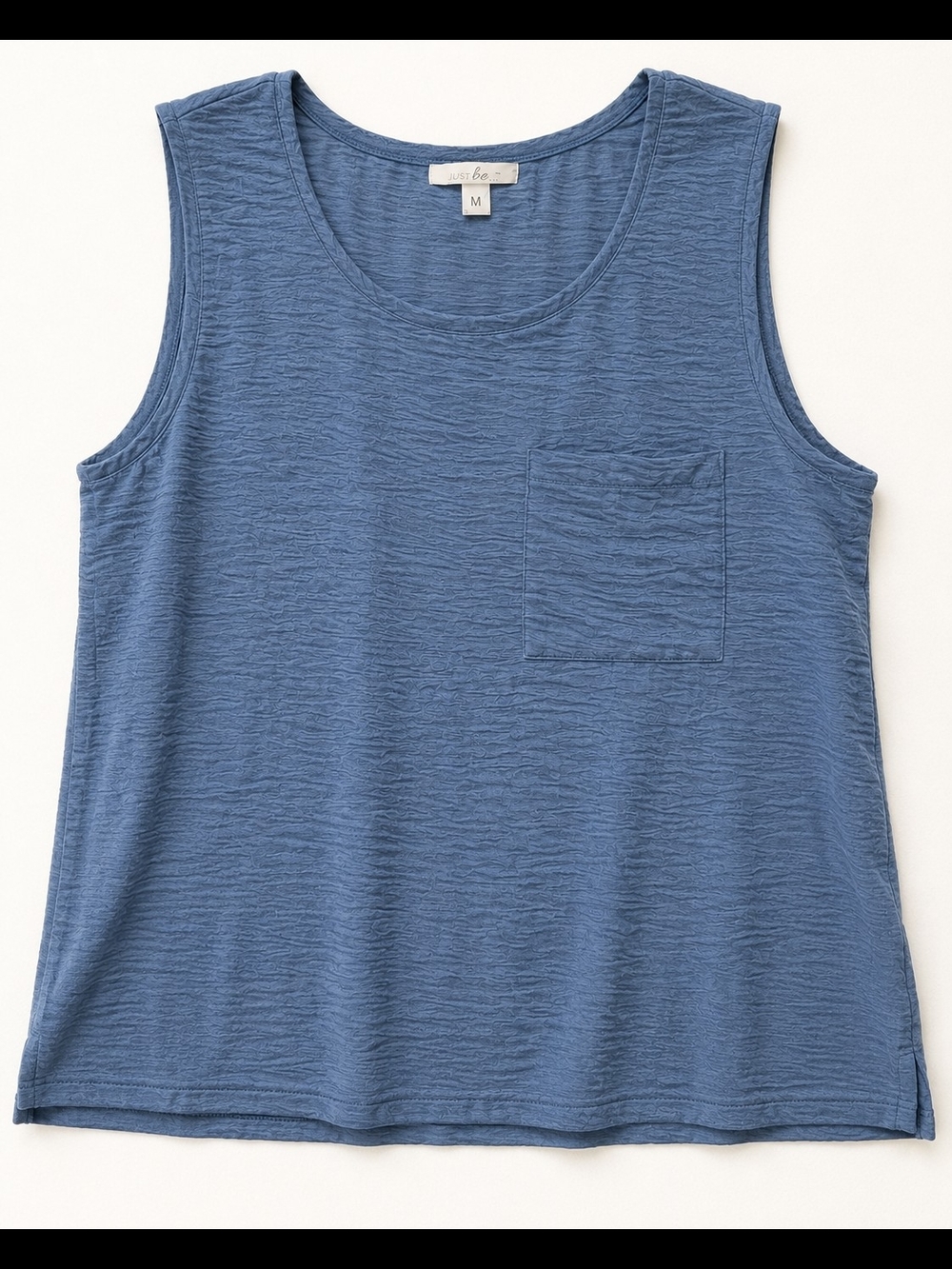 Blue Textured Tank Top | Lightweight Athleisure Pocket Shell